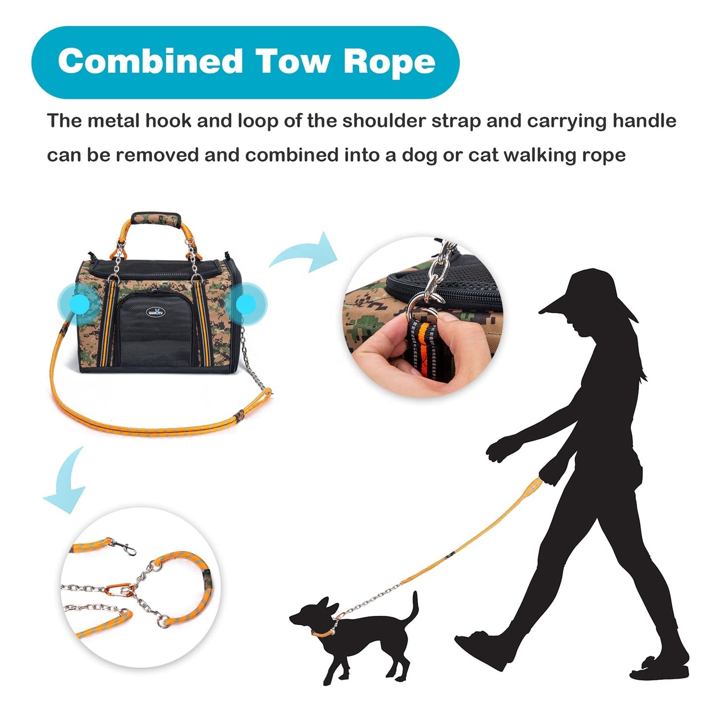 Wakytu C58 Traction Rope Soft sided carrier Pet Dog Travel Carrier